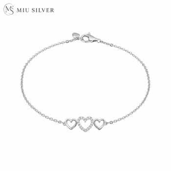 Lắc chân bạc Triple Heart